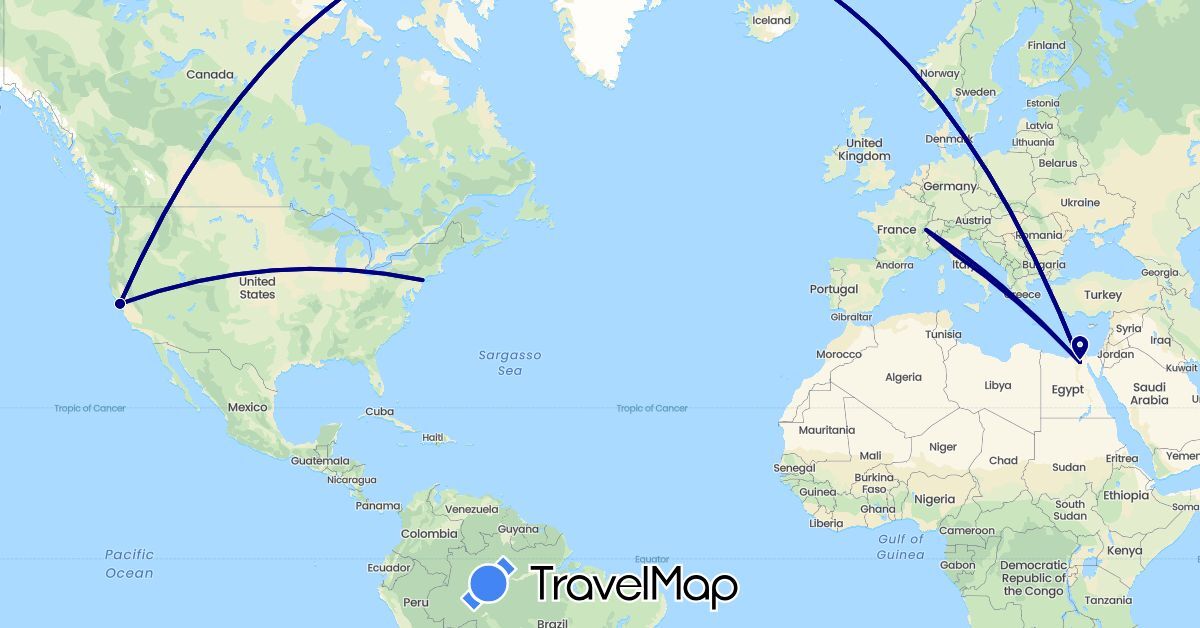 TravelMap itinerary: driving in Switzerland, Egypt, Italy, United States (Africa, Europe, North America)